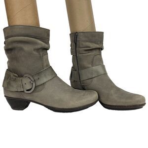 Pikolinos Slouch/Scrunch Ankle Boots-Women 39(US 8.5) Gray Leather-Buckle/Zip-Up